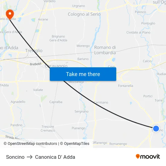 Soncino to Canonica D' Adda map