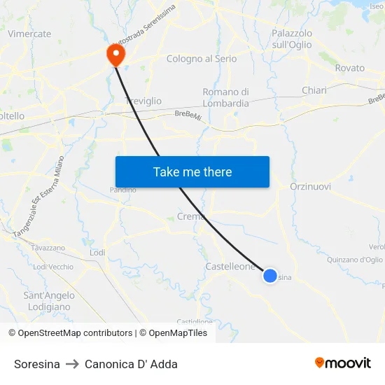 Soresina to Canonica D' Adda map