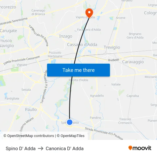 Spino D' Adda to Canonica D' Adda map