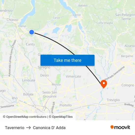 Tavernerio to Canonica d'Adda map