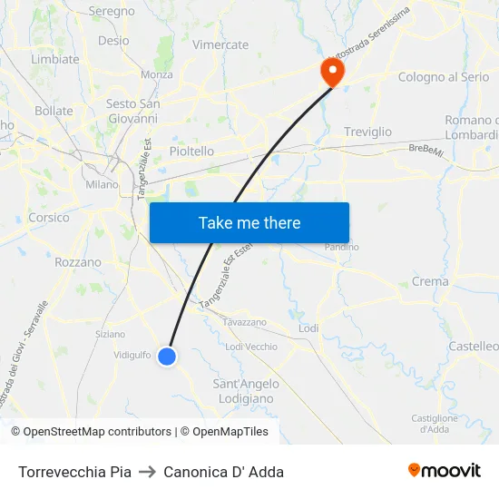Torrevecchia Pia to Canonica D' Adda map