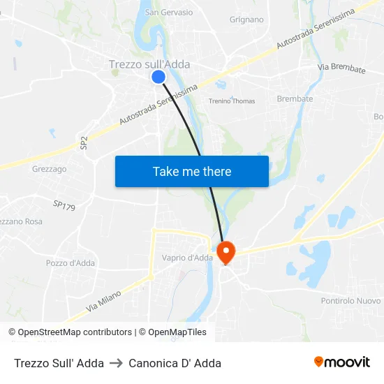 Trezzo Sull' Adda to Canonica D' Adda map
