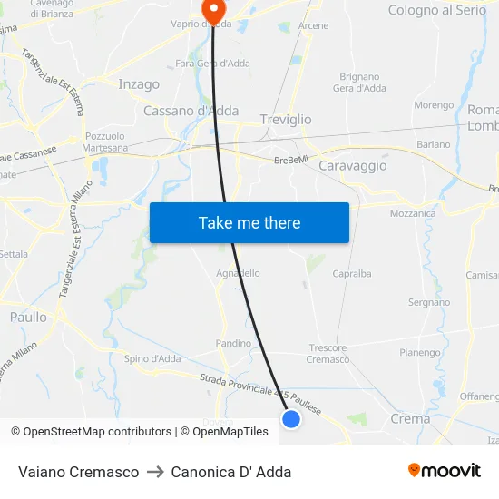 Vaiano Cremasco to Canonica D' Adda map