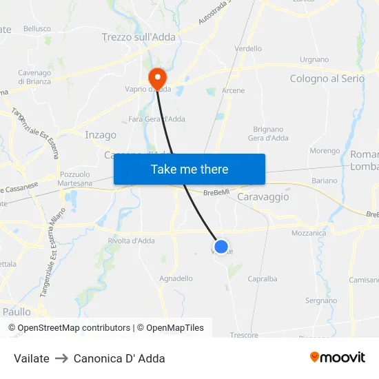 Vailate to Canonica D' Adda map