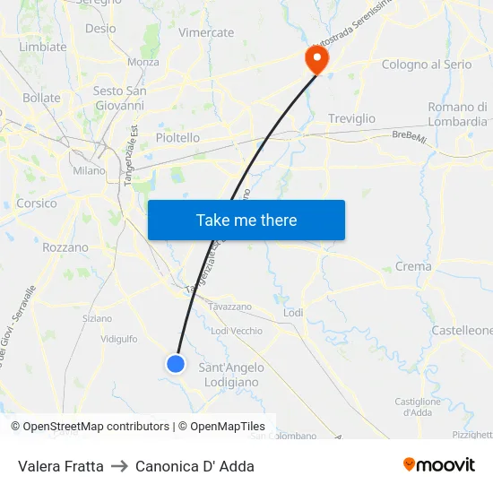 Valera Fratta to Canonica D' Adda map