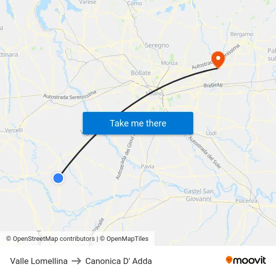 Valle Lomellina to Canonica D' Adda map