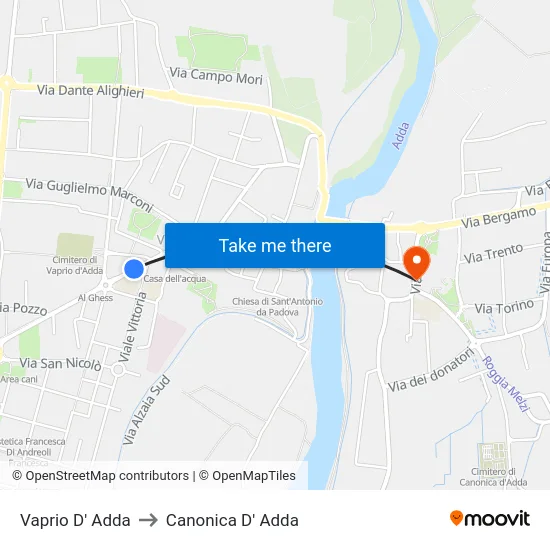 Vaprio D' Adda to Canonica D' Adda map