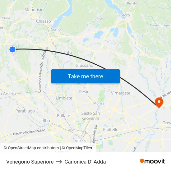 Venegono Superiore to Canonica D' Adda map