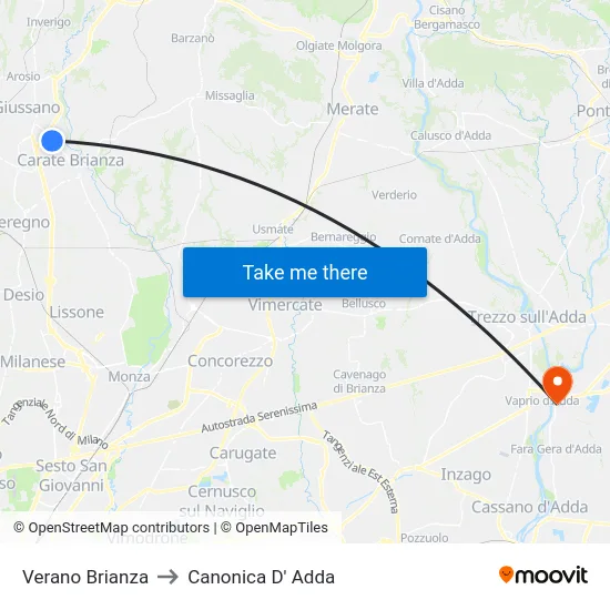 Verano Brianza to Canonica d'Adda map