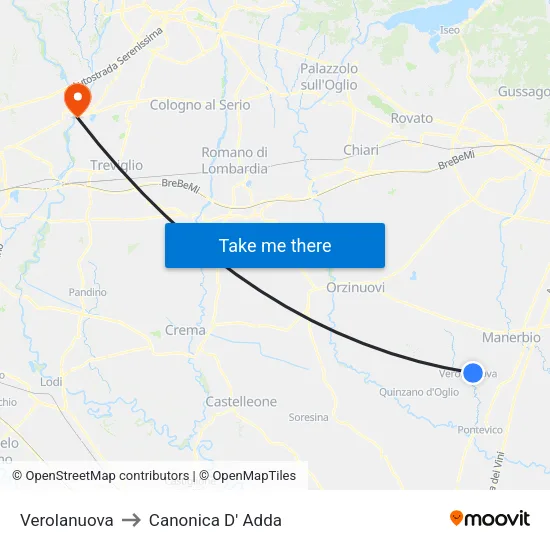 Verolanuova to Canonica D' Adda map