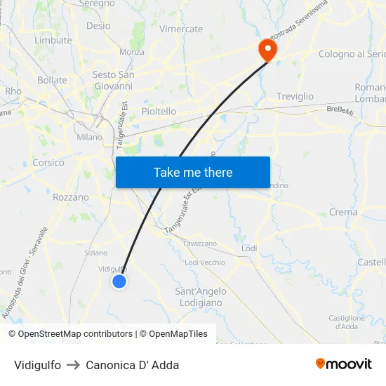 Vidigulfo to Canonica D' Adda map