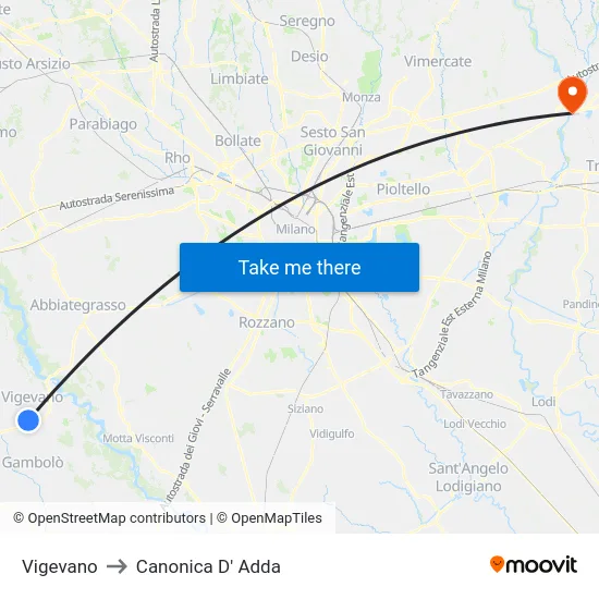 Vigevano to Canonica D' Adda map