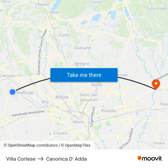 Villa Cortese to Canonica D' Adda map
