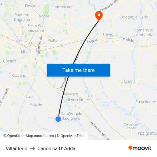Villanterio to Canonica d'Adda map