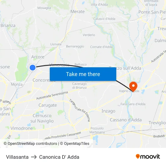 Villasanta to Canonica D' Adda map
