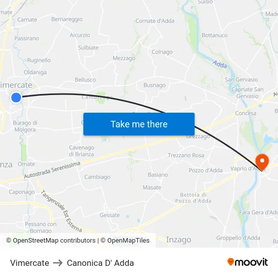 Vimercate to Canonica D' Adda map