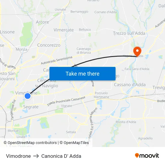 Vimodrone to Canonica D' Adda map