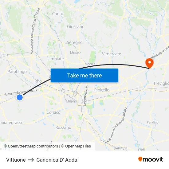 Vittuone to Canonica D' Adda map