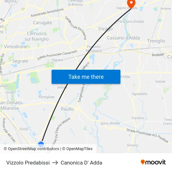 Vizzolo Predabissi to Canonica D' Adda map