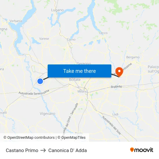 Castano Primo to Canonica D' Adda map