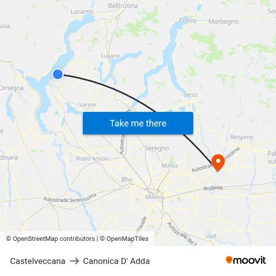 Castelveccana to Canonica d'Adda map