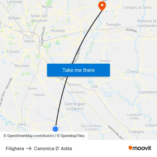 Filighera to Canonica D' Adda map