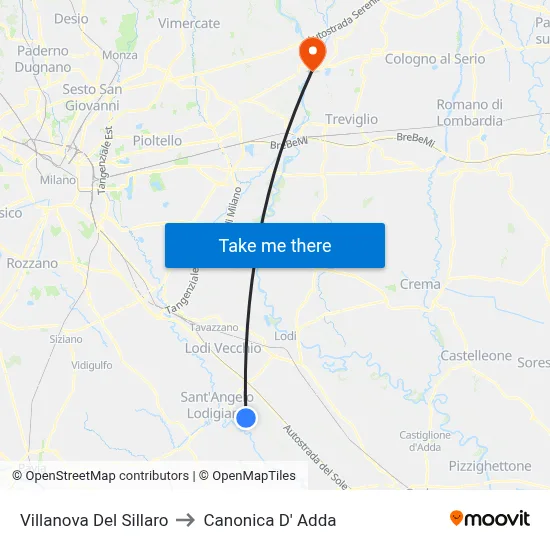 Villanova Del Sillaro to Canonica d'Adda map