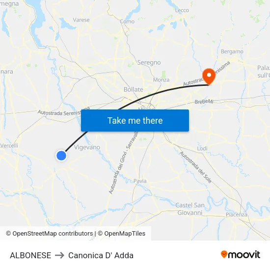 Albonese to Canonica d'Adda map
