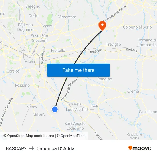 Bascap to Canonica d'Adda map