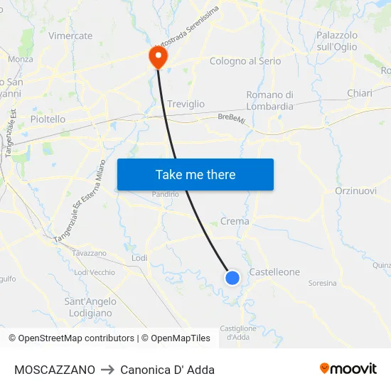 MOSCAZZANO to Canonica D' Adda map