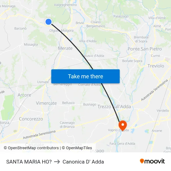 Santa Maria Ho? to Canonica d'Adda map