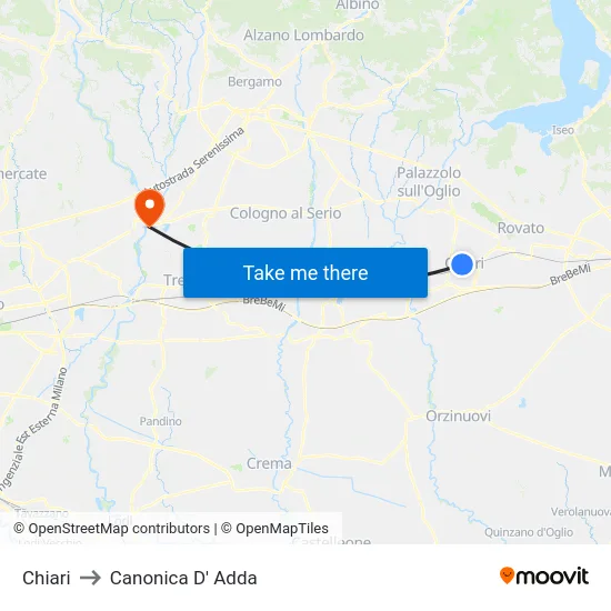 Chiari to Canonica D' Adda map