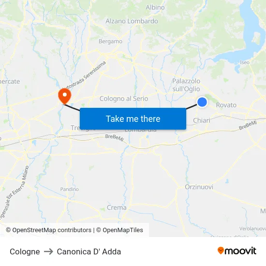 Cologne to Canonica d'Adda map