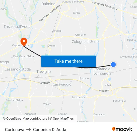 Cortenova to Canonica D' Adda map