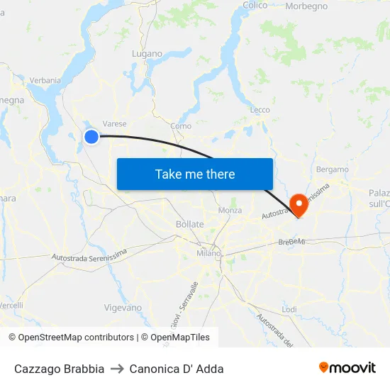 Cazzago Brabbia to Canonica D' Adda map