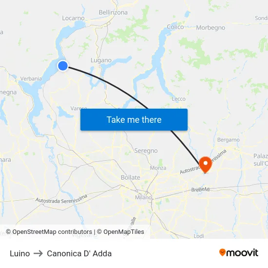 Luino to Canonica D' Adda map