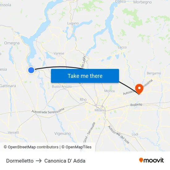 Dormelletto to Canonica d'Adda map