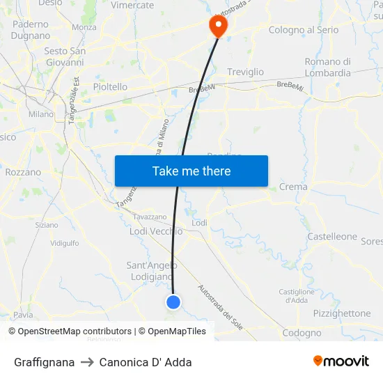 Graffignana to Canonica d'Adda map