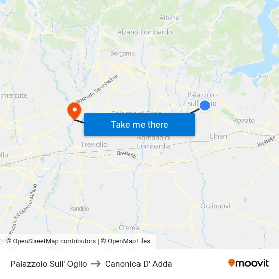 Palazzolo Sull' Oglio to Canonica D' Adda map