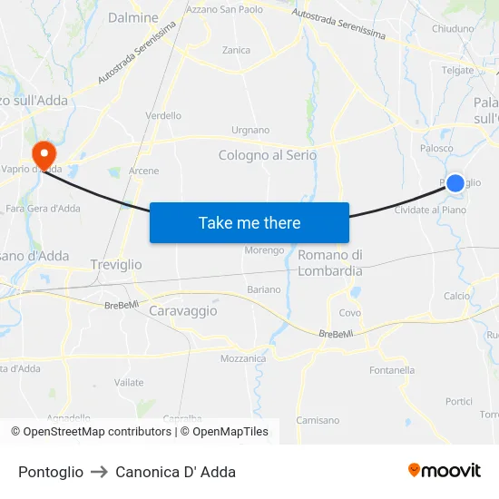 Pontoglio to Canonica D' Adda map