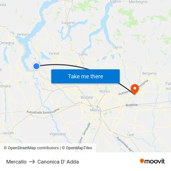 Mercallo to Canonica D' Adda map