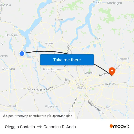 Oleggio Castello to Canonica d'Adda map