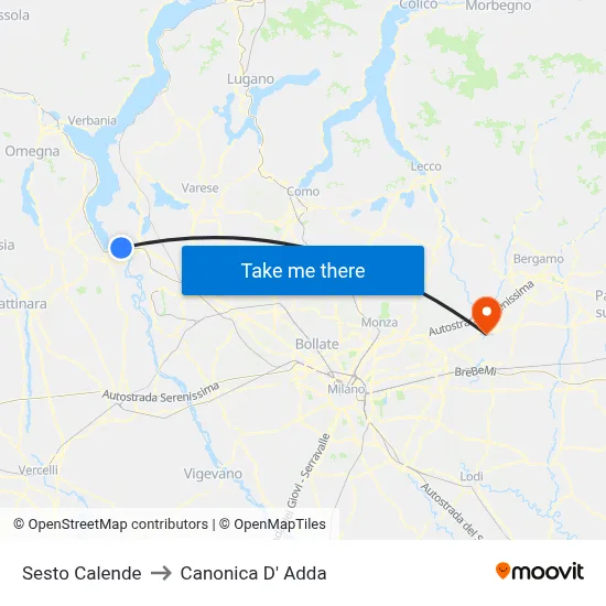 Sesto Calende to Canonica D' Adda map