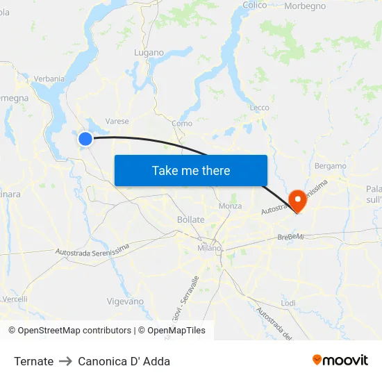 Ternate to Canonica D' Adda map