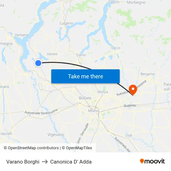 Varano Borghi to Canonica d'Adda map