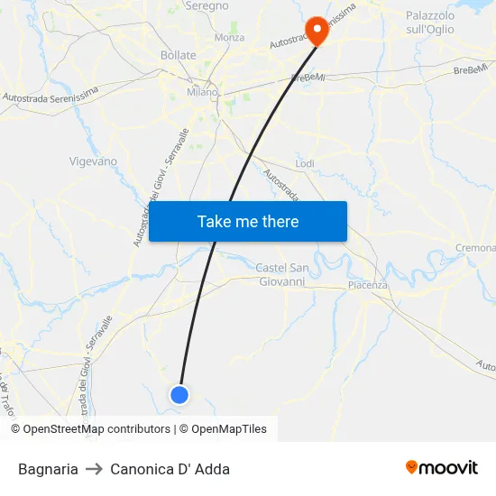 Bagnaria to Canonica d'Adda map