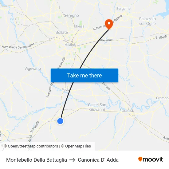 Montebello Della Battaglia to Canonica D' Adda map