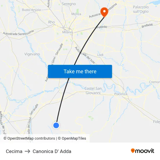 Cecima to Canonica d'Adda map