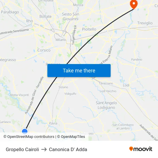 Gropello Cairoli to Canonica D' Adda map