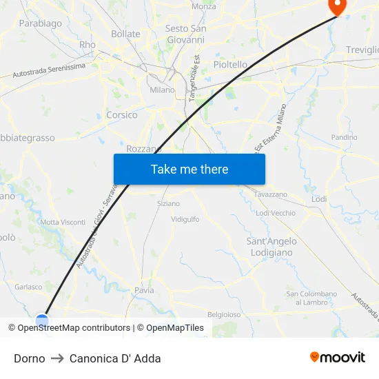 Dorno to Canonica D' Adda map
